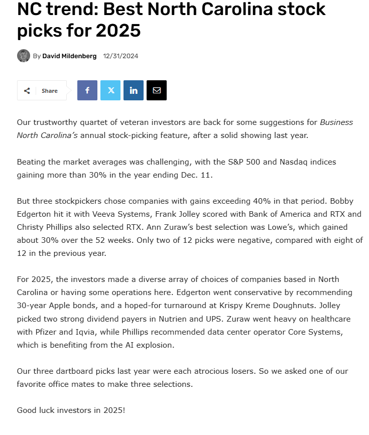 Business NC 2025 stock picks